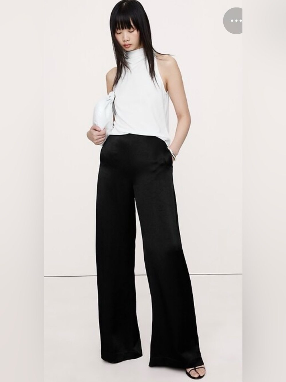 NWT Banana Republic High Rise Wide Leg Satin Palazzo Black Pant Sz 16 (#853078)